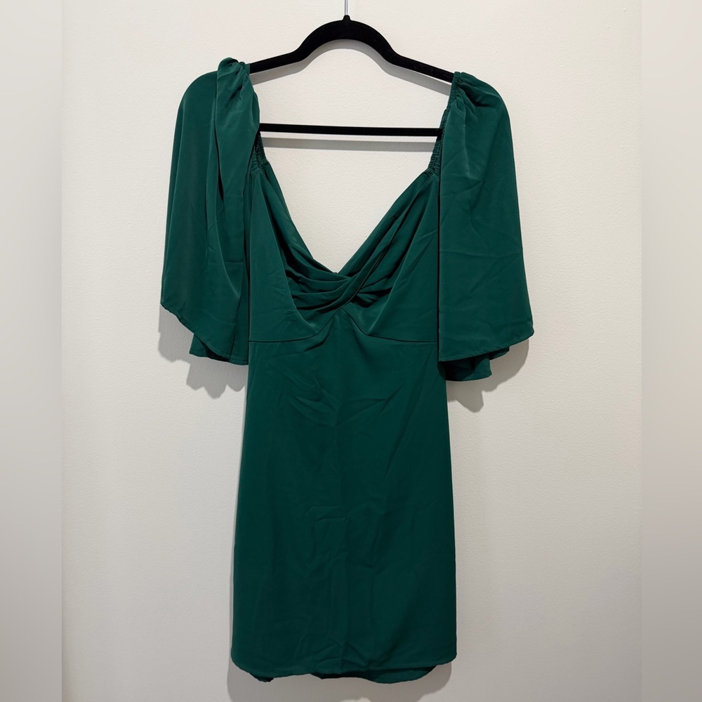 Emerald Green Draped V-Neck Women’s Romper Dress